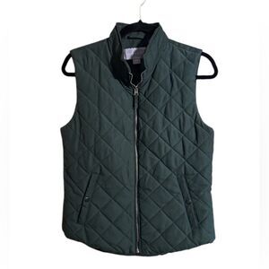 Laura Scott Quilted Front Zip Vest Size Medium, Forest Green Lined Snap Pockets
